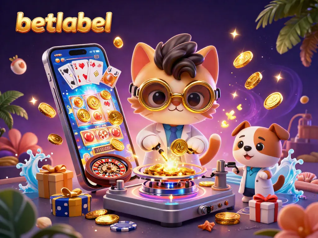 Engage with betlabel's vibrant online casino scene featuring spinning slots and golden coins.